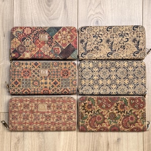 Portefeuille en liège naturel pour femme, à choisir parmi 6 motifs différents, idée cadeau végan et originale !