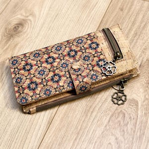 Portefeuille en liège pour femme, idée cadeau vegan motif mosaïque florale