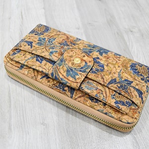 Portefeuille en liège naturel pour femme, porte-carte amovible, idée cadeau porte feuille végan, liège imprimé
