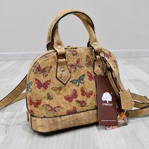 Bolso de hombro de corcho para mujer, bolso artesanal hecho a mano, idea de regalo para veganos, bolso de corcho pequeño con forma de mariposa