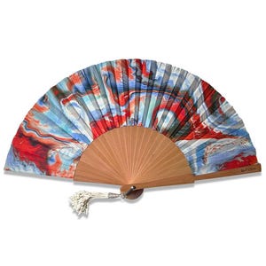 Fruitwood and Aguacolor 2 printed cotton fan - Original handcrafted hand fan, personalized engraving offered!