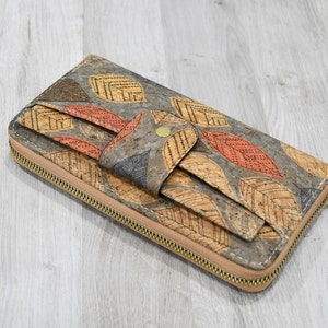 Portefeuille en liège naturel pour femme, porte-carte amovible, idée cadeau porte feuille végan, liège imprimé