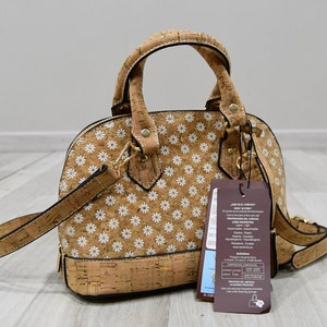 Bolso bandolera de corcho para mujeres, bolso hecho a mano idea de regalo para vegano, pequeñas margaritas originales de bolso de corcho