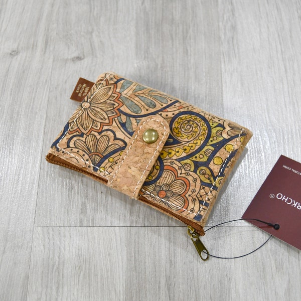 Porte-carte en liège naturel vegan léger et pratique , porte-monnaie idée cadeau originale pour homme ou femme motif zentangle