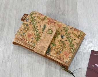 Cartera y tarjetero de corcho ecológico vegano: accesorio ligero y resistente al agua, idea de regalo con estampado floral minimalista