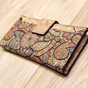 Portefeuille en liège, idée cadeau originale pour vegan, liège artisanat espagnol motif mandala