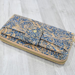 Portefeuille en liège naturel pour femme, porte-carte amovible, idée cadeau porte feuille végan, liège imprimé
