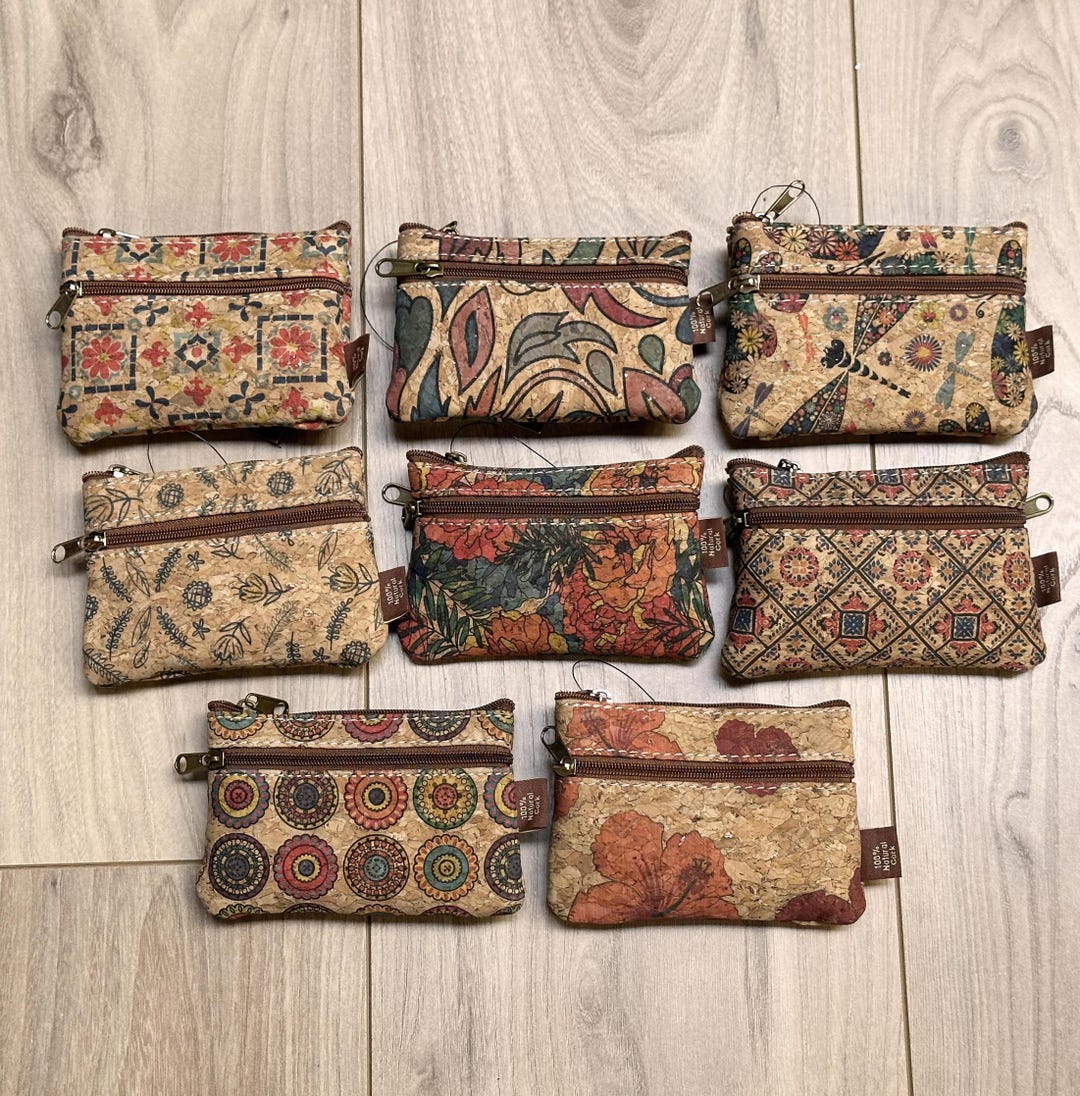 Natural Cork Purse, 3 Zipped Pockets, Vegan Cork Purse With 8 Different ...