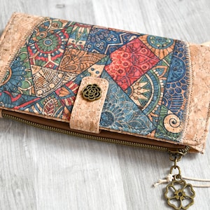 Portefeuille en Liège Artisanal : Cadeau Végan Éthique, Accessoire Tendance pour Femme, Design Mosaïques Unique