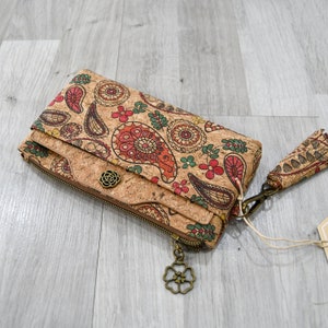 Grand porte-monnaie en liège souple avec porte-carte amovible, idée cadeau pour femme végan