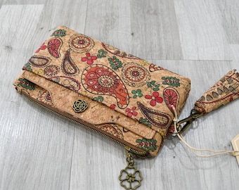 Large soft cork wallet with removable card holder, gift idea for vegan women