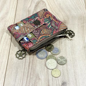Porte-monnaie liège mosaïque zentangle| Porte-carte vegan fait main | Mode durable et éthique - cadeau idéal pour végan