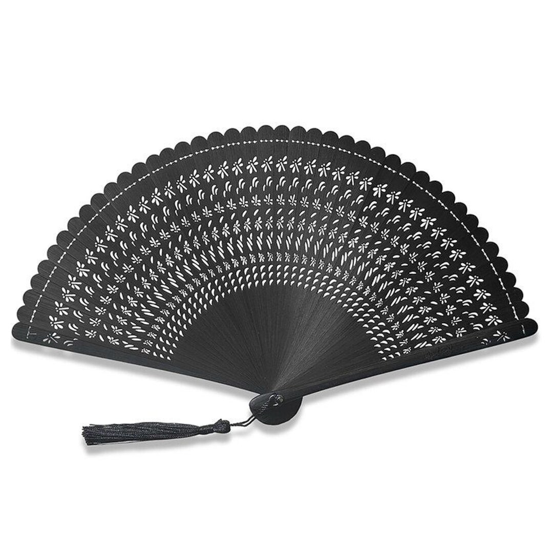 Black Japanese Bamboo Fan Openwork and Elegant, Quality Small Format ...