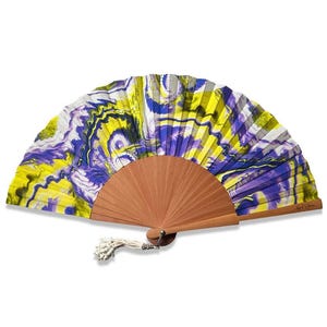 Fruitwood and Aguacolor 3 printed cotton fan - Original handcrafted hand fan, personalized engraving offered!