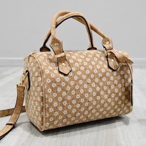 Bolso de corcho para mujer, bolso de hombro ecológico hecho a mano idea de regalo para patrones veganos flores margaritas blancas