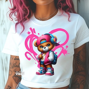 Roze vrouwelijke teddybeer png, graffiti streetwear hiphopsublimatie dtf png-ontwerp