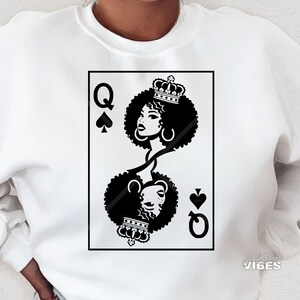 Reine de pique noire SVG, svg de cartes à jouer, afro svg, svg afro-américain, femme noire svg, png, dxf, fichier coupé