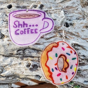 Coffee House Earrings, Foodie Earrings, Coffee and Donut Earrings