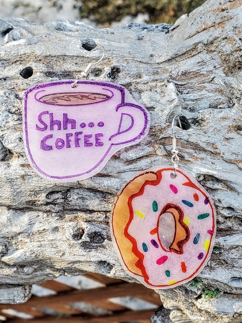 Coffee and Donut Earrings Coffee House Earrings Foodie Earrings