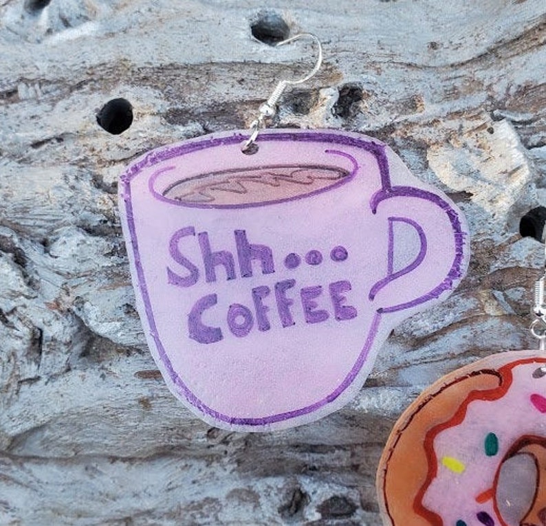 Coffee and Donut Earrings Coffee House Earrings Foodie Earrings
