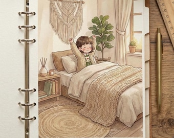 Impresiones digitales acogedoras de estilo cottagecore y hygge / Willow en la cama / Arte de pared imprimible, panel de planificación, divisor y fondo de pantalla para teléfono