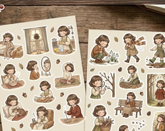 Paquete de pegatinas Earth and Ease: Colección Rooted and Rested / Pegatinas digitales imprimibles para planificador y diario del hogar Cottagecore Hygge