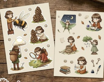 Paquete de hojas de pegatinas imprimibles "El Bosque Caprichoso de Willow" - Decoración de planificador con estética cottagecore / Descarga digital, 4 hojas