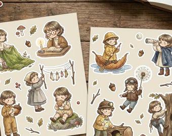 Pegatinas digitales para agenda de estilo Cottagecore y Fairycore / Magia del bosque, Zorros, Bola de cristal / Paquete "El recolector encantado" / Diario y agenda