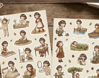 Paquete de pegatinas de campo y fogata: Colección Rooted and Rested / Pegatina digital imprimible de estilo hygge cottagecore con temática de bosque