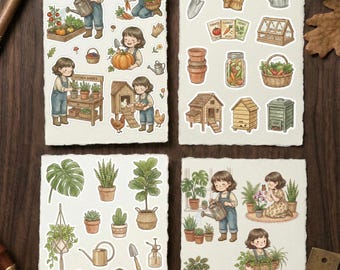 Pegatinas imprimibles para planificador de jardinería / Pegatinas de plantas de interior de estilo cottagecore / Efímeras para diario de cultivo de huertos / PDF PNG