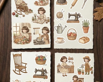 Pegatinas imprimibles digitales para planificadores de Cozy Homemaker / Estética cottagecore, kit de álbum de recortes de vida lenta / Tejido, repostería y jardinería