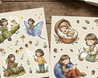 Pegatinas digitales imprimibles de cuentos de hadas caprichosos / Bosque mágico y de hadas / Jinete de polillas, Vida en miniatura / Diario de fantasía / Descarga instantánea