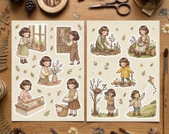 Nest & Nurture: Paquete de pegatinas digitales de The Waking World / Transición de primavera, Vida tranquila, Estudio de la naturaleza / Planificador digital imprimible en PNG