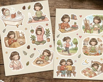 Set de pegatinas "Cuestiones de salud mental" - Colección Willow / Pegatinas de bienestar emocional y autocuidado para diarios y agendas.