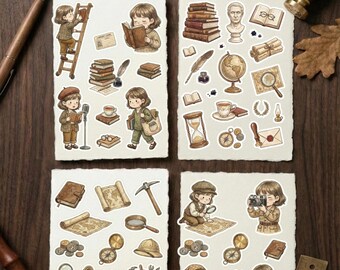 Hojas de pegatinas para amantes de la literatura y la historia / Pegatinas de arqueología y academia oscura / Diario de biblioteca vintage