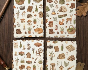 Papel vitela Woodland Cottagecore / Animales del bosque y senderismo / Tableros de diario translúcidos / Efímeras para álbumes de recortes