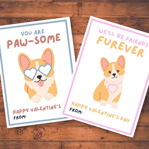 Corgi Valentines Day Card Printable, Valentines Cards for Classroom ...