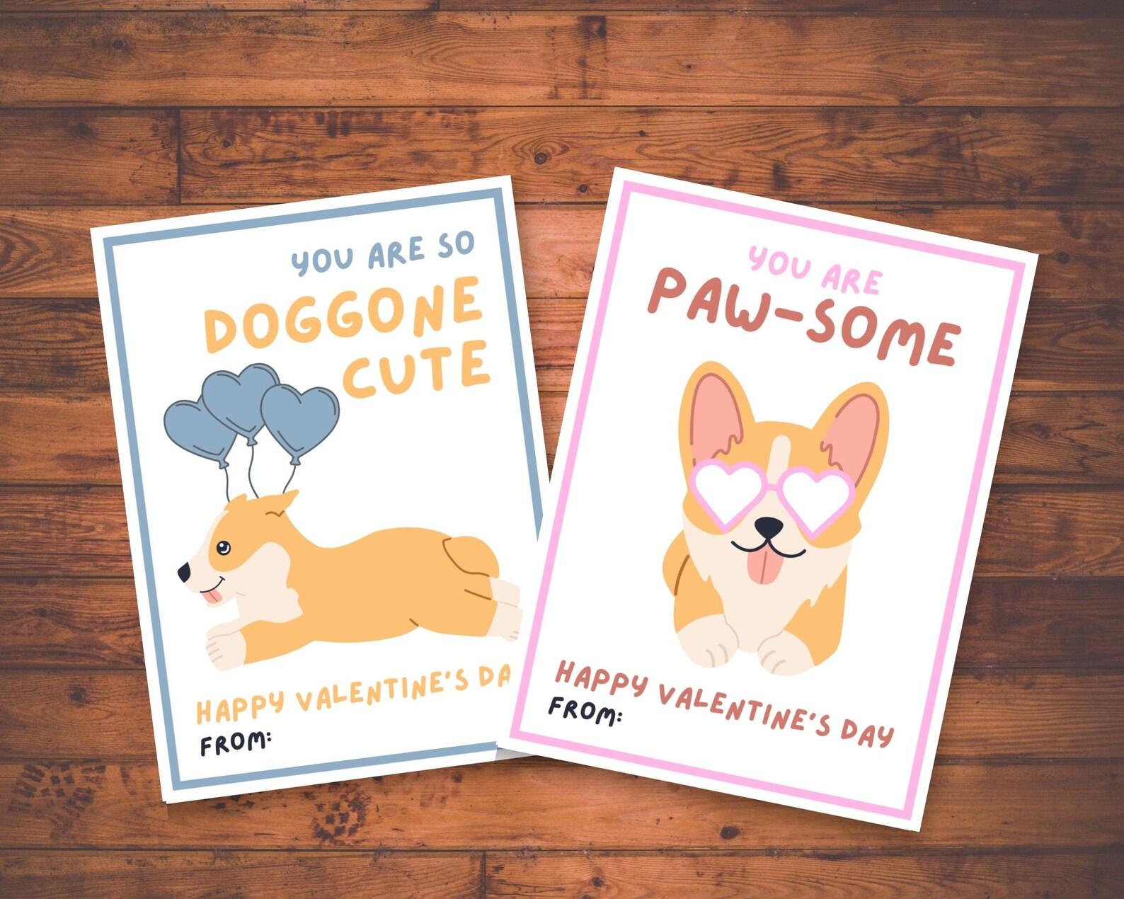 Corgi Valentines Day Card Printable, Valentines Cards for Classroom ...