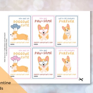 Corgi Valentines Day Card Printable, Valentines Cards for Classroom ...