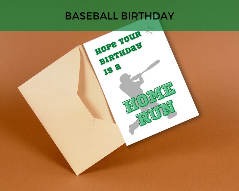 5x7 Printable Baseball Birthday Card - Homerun Birthday - Baseball Fan ...