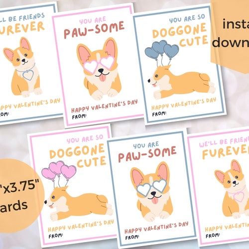 Corgi Valentines Day Card Printable Valentines Cards For Etsy