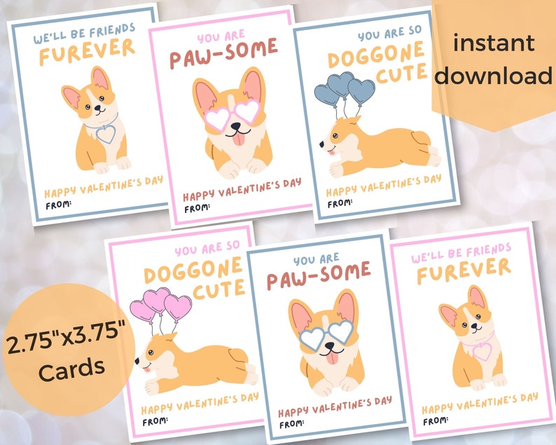 Corgi Valentines Day Card Printable, Valentines Cards for Classroom ...