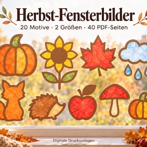 Autumn Window Decorations Crafting with Children – 20 Designs in 2 Sizes | 40-Page PDF | Craft Templates for Tracing Paper