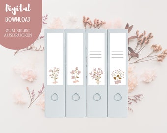 Folder spine labels with mini flowers to insert for wide + narrow folders with + without lines - print yourself - PDF Digital Download