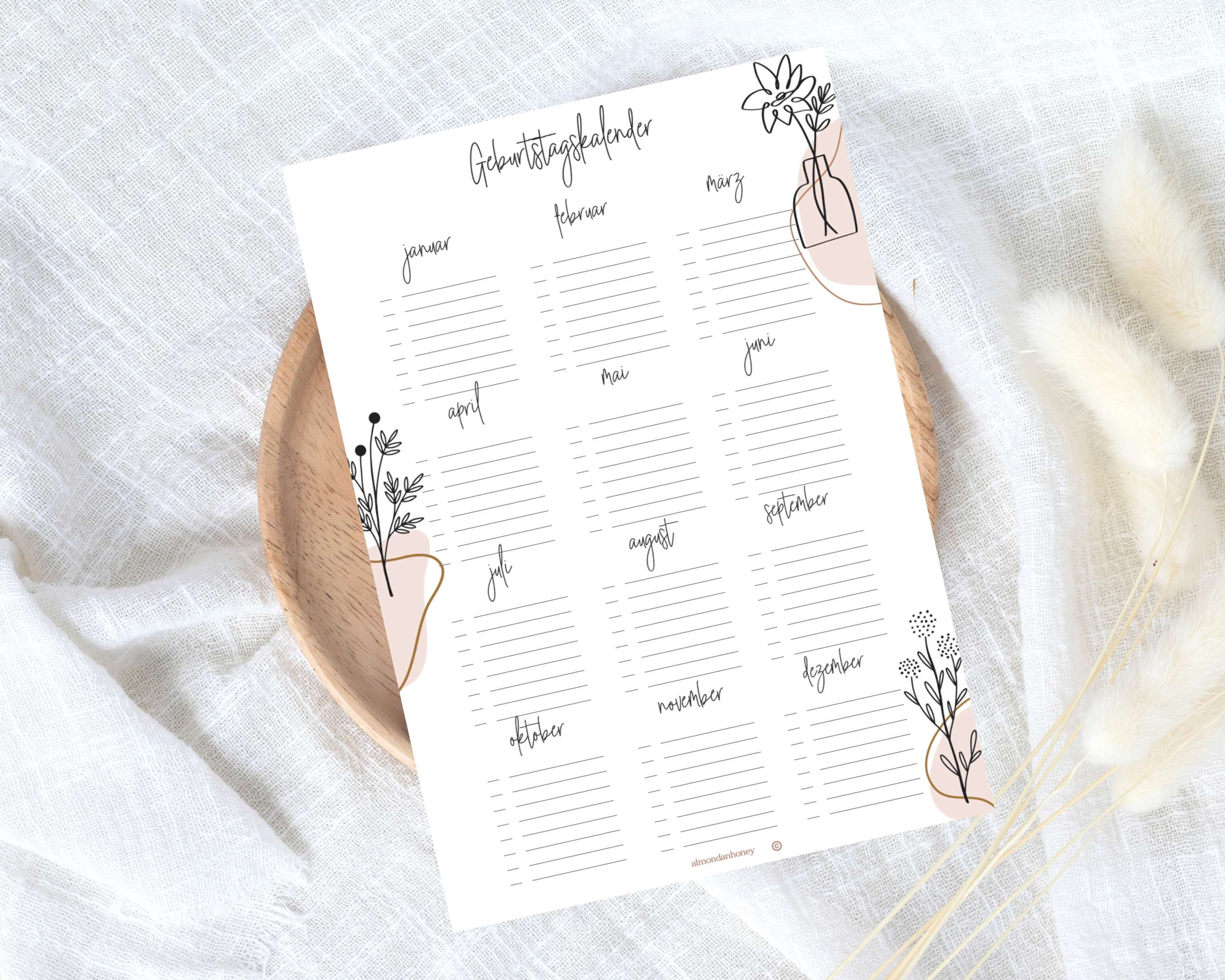 Perpetual Birthday Calendar A4 Floral Boho PDF Download for Self ...