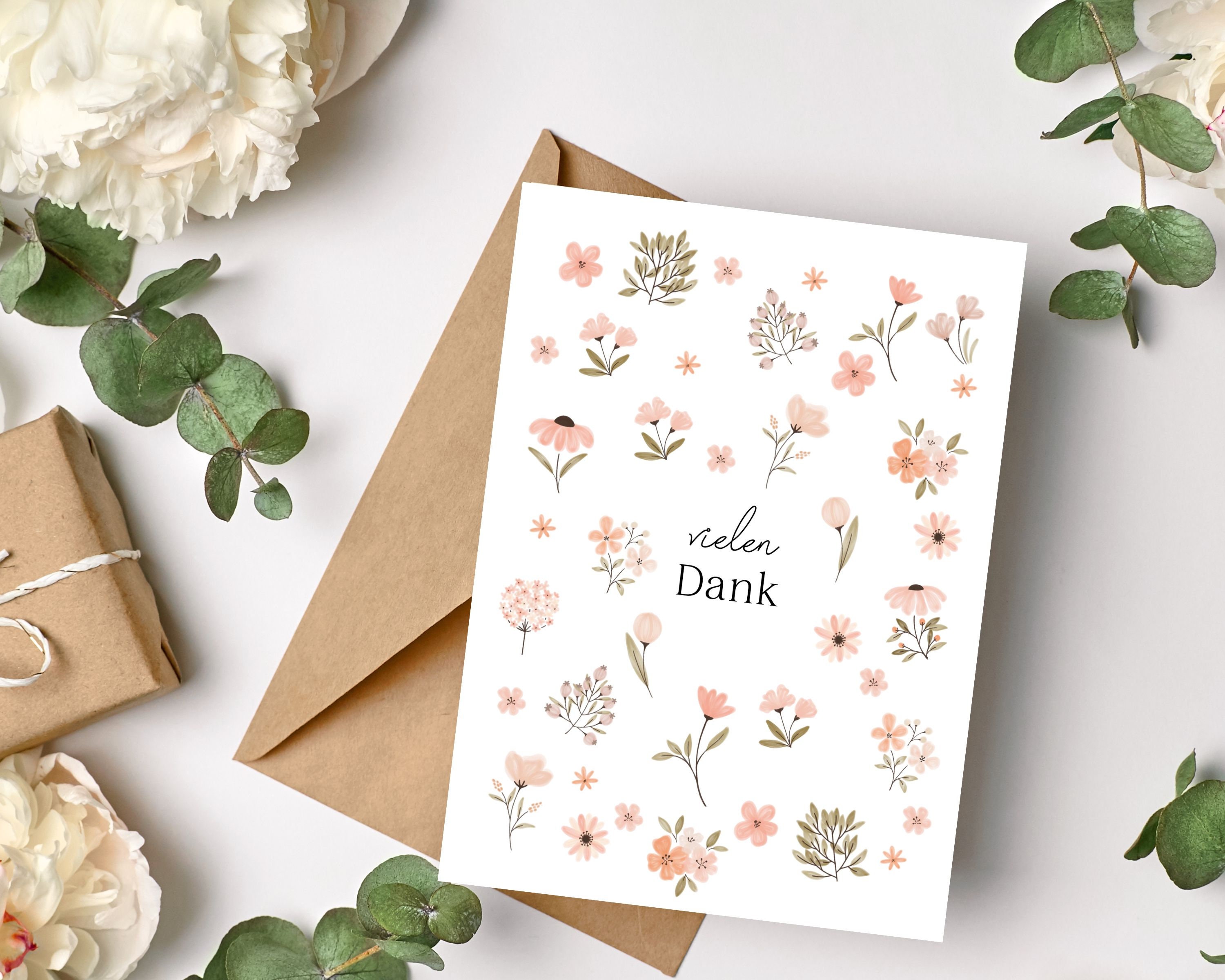 Card Thank You | Postcard With Watercolor Flowers | Card "thank You ...