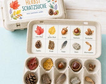 Natur Schatzsuche Eierschachtel | Natur & Jahreszeiten Suchkarten | Kinder Outdoor Spiel | Schnitzeljagd Bingo zum Ausdrucken