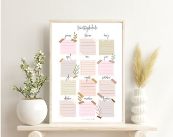 Perpetual Birthday Calendar A4 | PDF Download for self-printing perpetual calendar - Washi Design