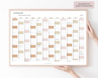 Calendar 2024 PDF for printing German | Annual planner 2024 | Annual calendar 2024 | Wall calendar 2024 PDF download