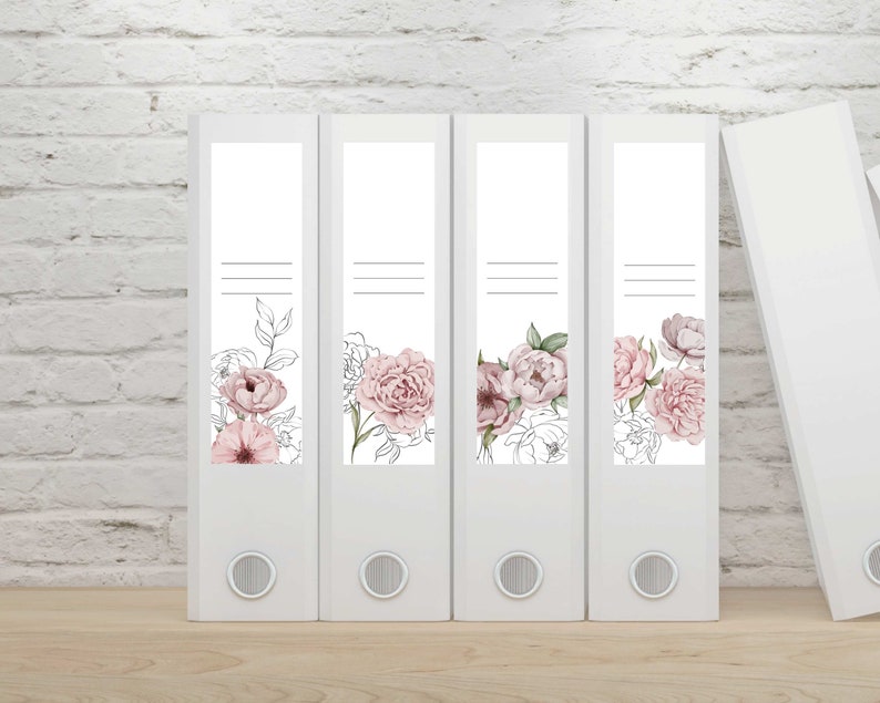 Folder Spine Labels With Peony Design to Insert for Wide Folders WITH ...